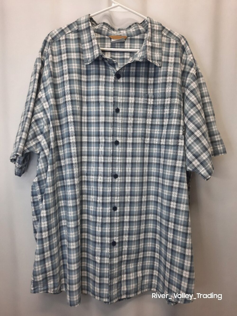 Columbia Sportswear Men's 3X Regular Fit Short Sleeve Plaid Button Up Shirt Blue